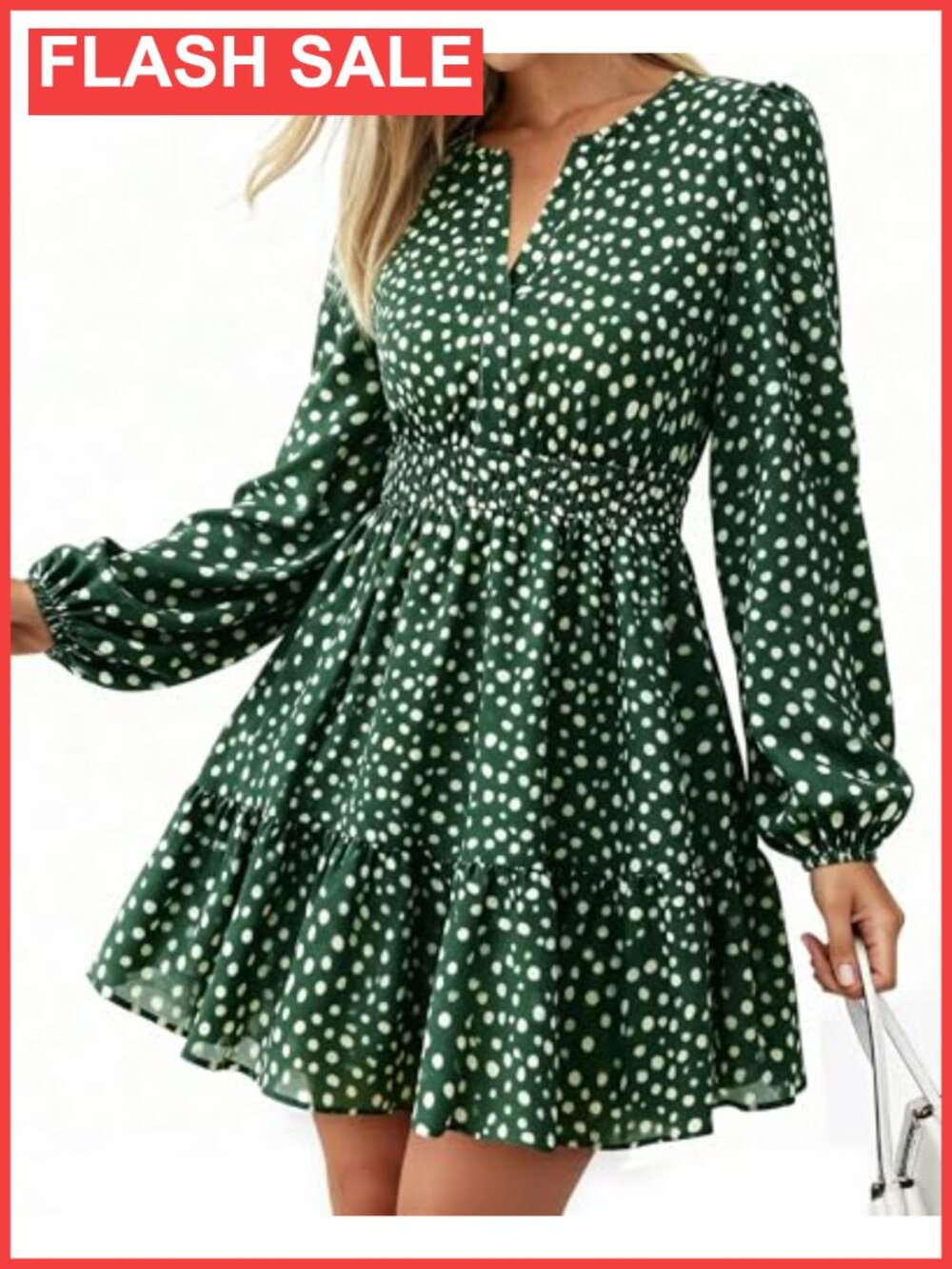 Floral V Neck Long Sleeve Mini Dress Smocked Waist Pockets Tiered Boho